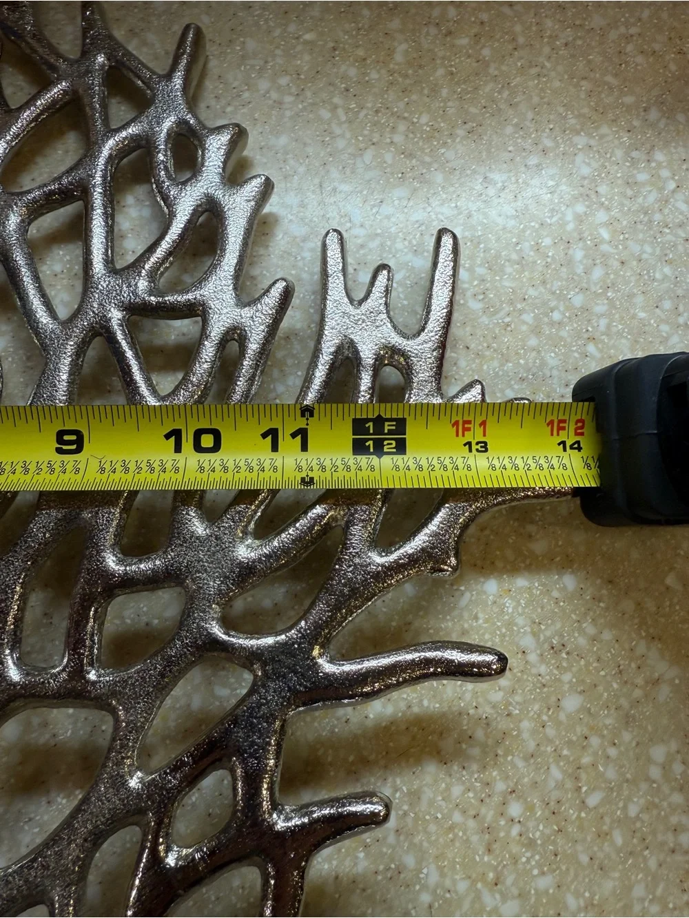 Silver Coral Branch Home Decor on Wooden Base Ocean Sea Decoration
